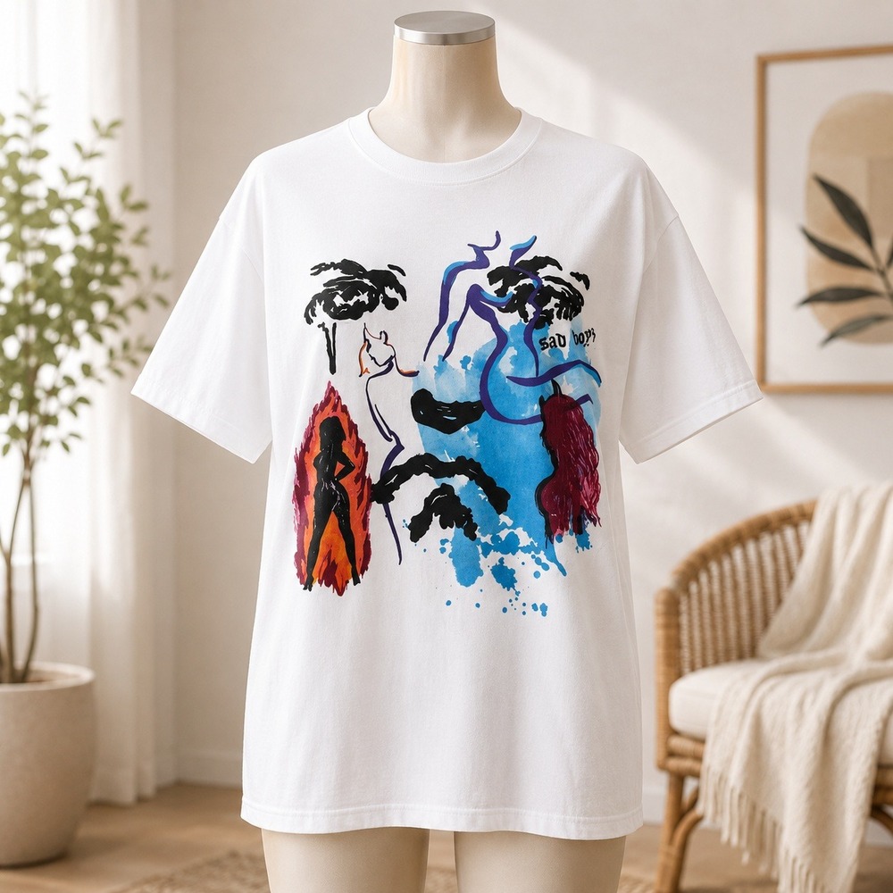 Sad Boyz Junior H White Graphic T-Shirt‎ XL Crying Eye Waterfall Streetwear